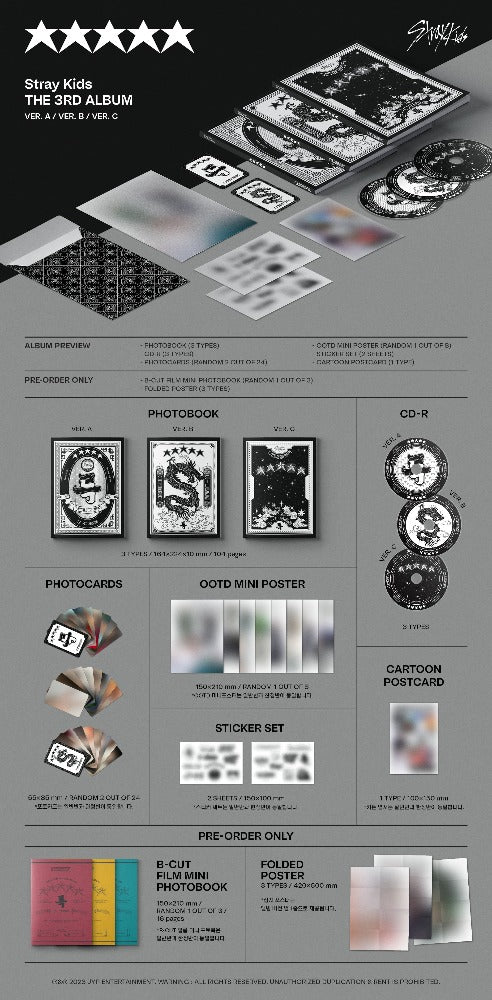 Stray Kids 3rd Album [★★★★★ (5-STAR)] (A Ver. / B Ver. / C Ver.) IDOLPOPUK
